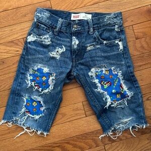 Custom boys Levi's denim shorts with super Mario